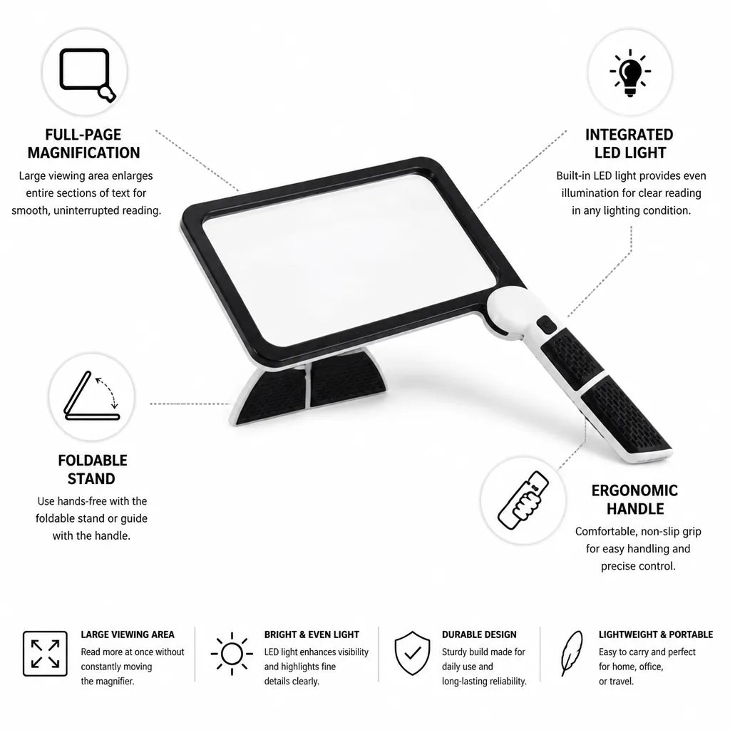 Full-Page Magnifier LED Light & Foldable Stand