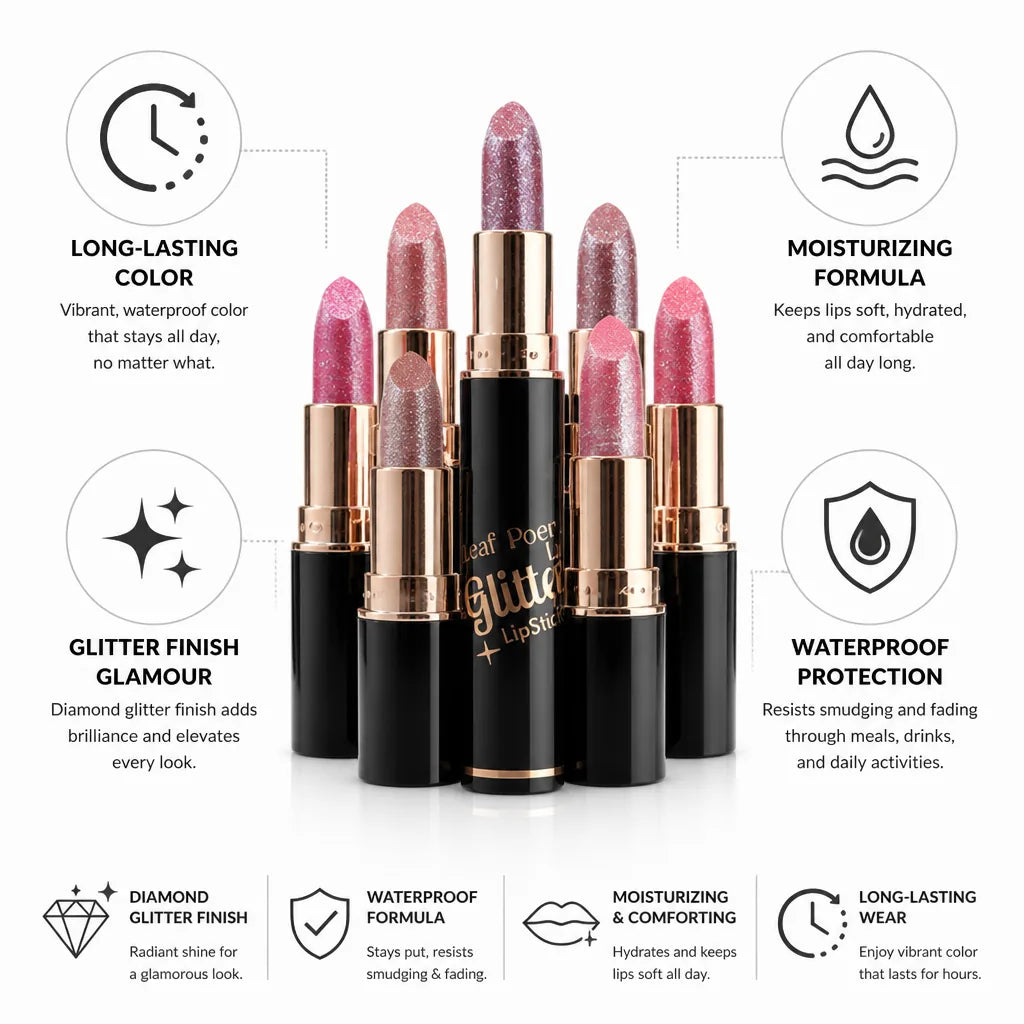 Glitter Lipstick Diamond Finish Waterproof & Moisturizing