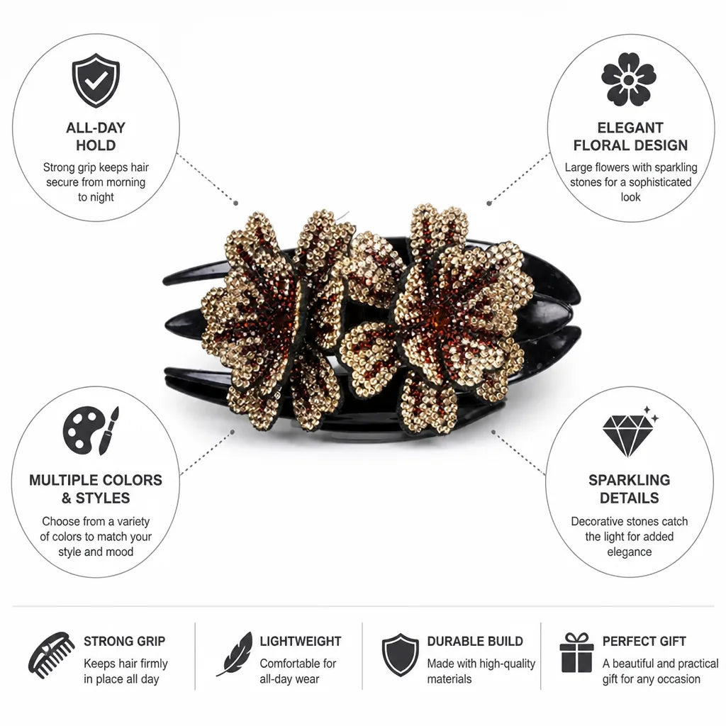 Hair Clip Floral Sparkling Stones All-Day Hold