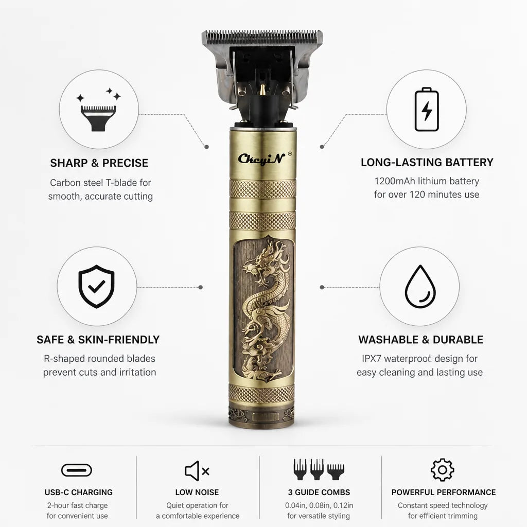 Hair Clipper Titanium Ceramic T-Blade USB-C Rechargeable