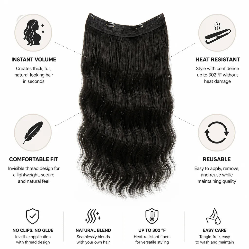 Hair Extensions Invisible Thread Heat-Resistant Reusable