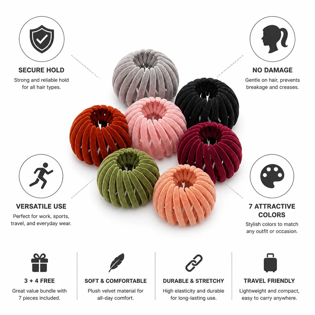 Hair Scrunchie Set Secure Hold 7-Pack Multi-Color