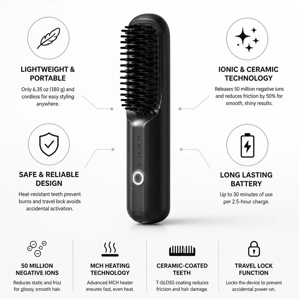 Hair Straightener Cordless Ionic & Ceramic-Coated Teeth