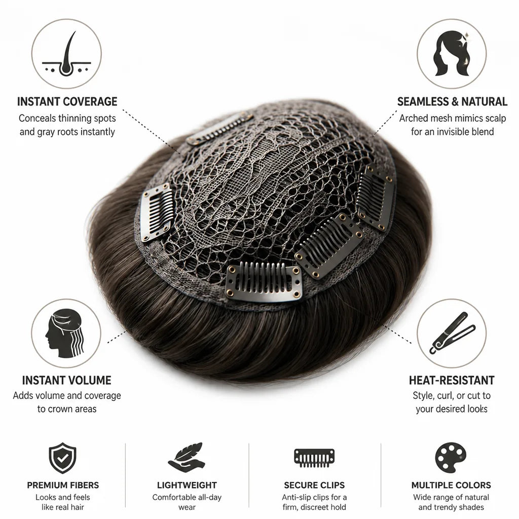 Hair Topper Clip Seamless Blend Instant Volume & Heat-Resistant