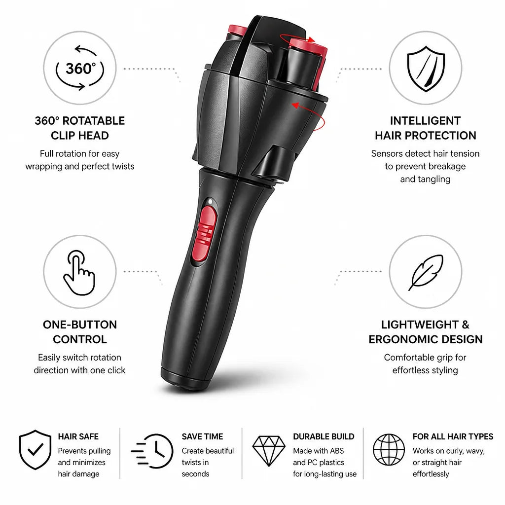 Hair Twisting Tool 360° Rotating Clip & Sensor Protection
