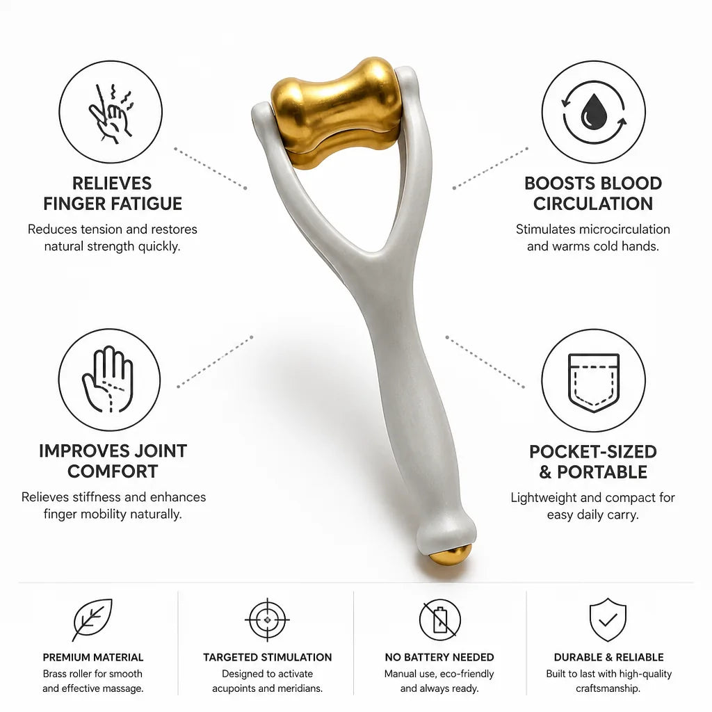 Hand Massage Roller Dual Brass Pocket-Sized