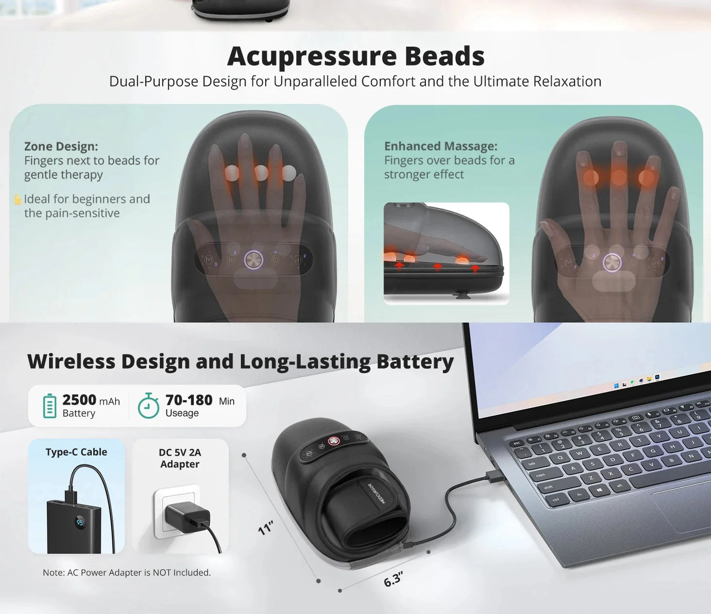 Hand Massager Cordless Rechargeable Air Compression & Heat