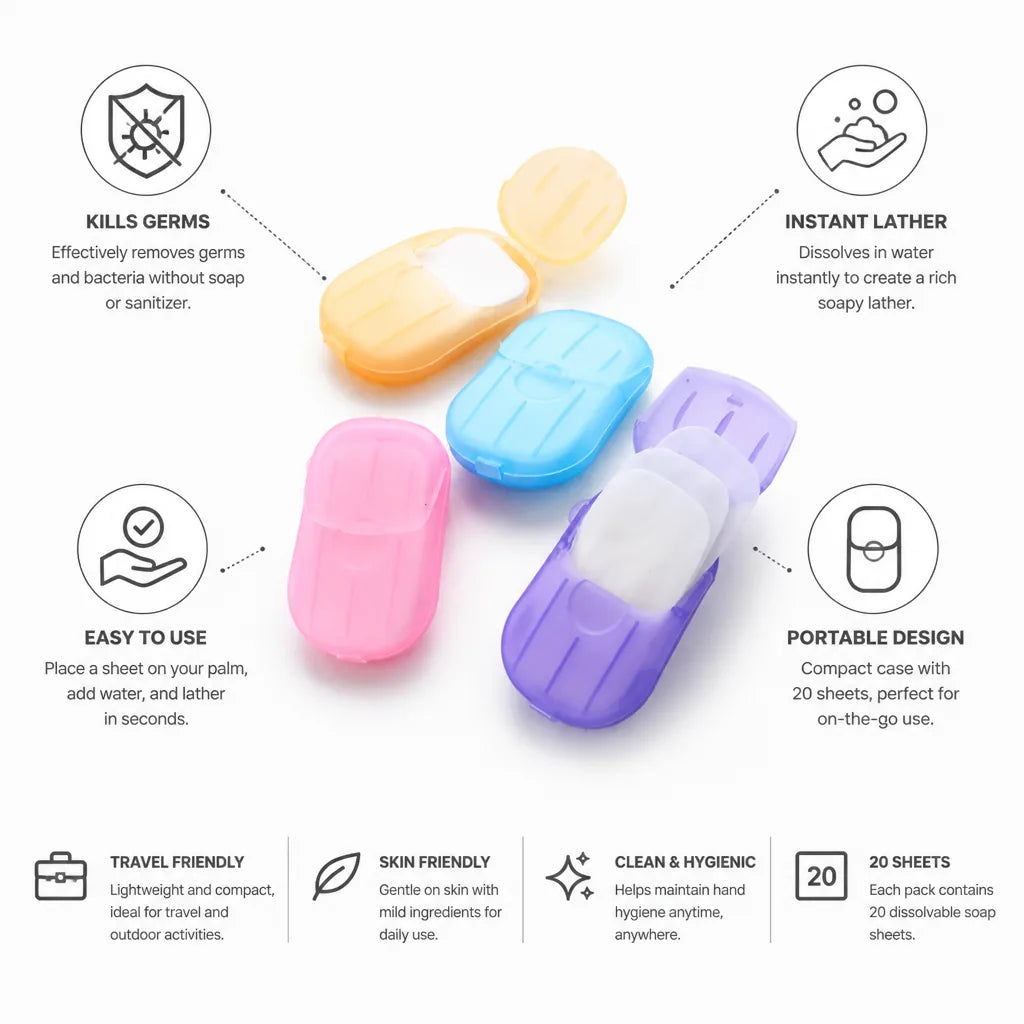 Hand Soap Sheets Dissolvable Instant Lather 20 Pack