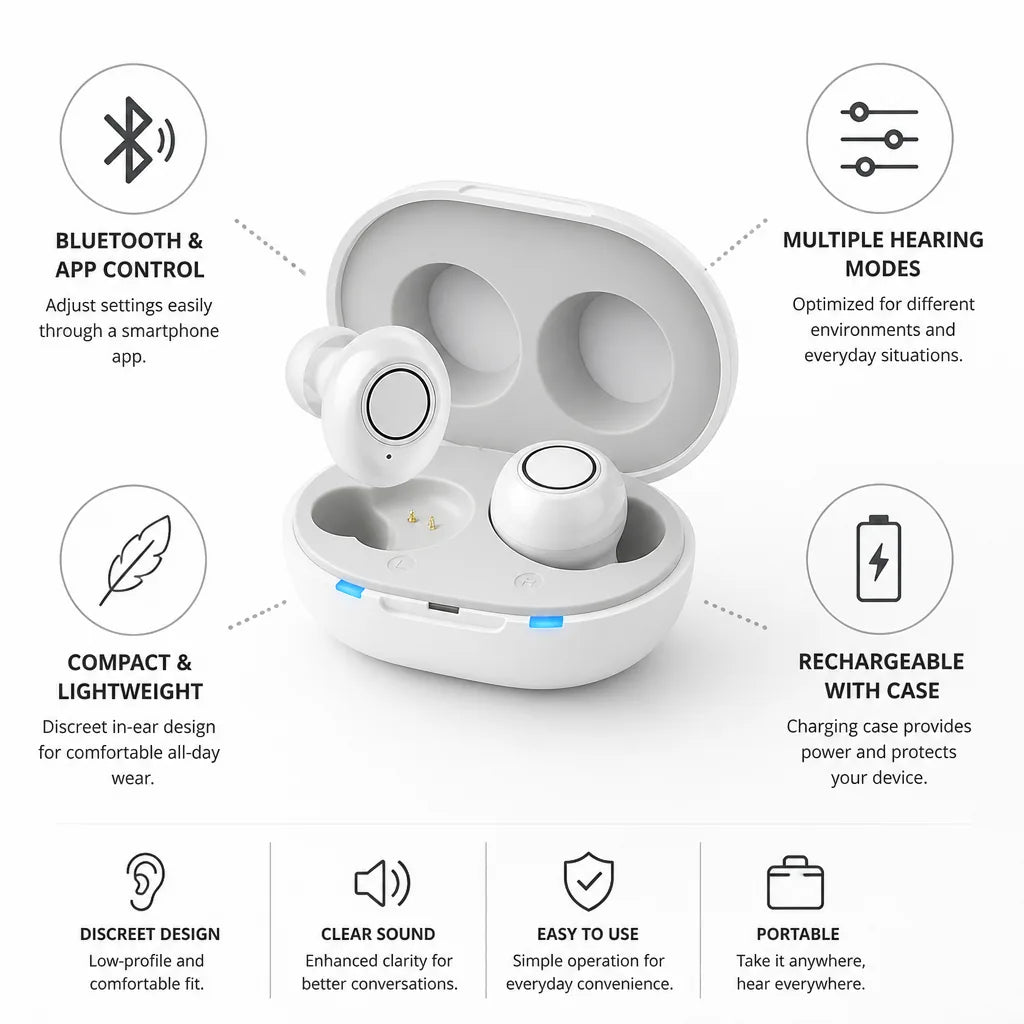 Hearing Aid In-Ear Rechargeable Bluetooth & App Control