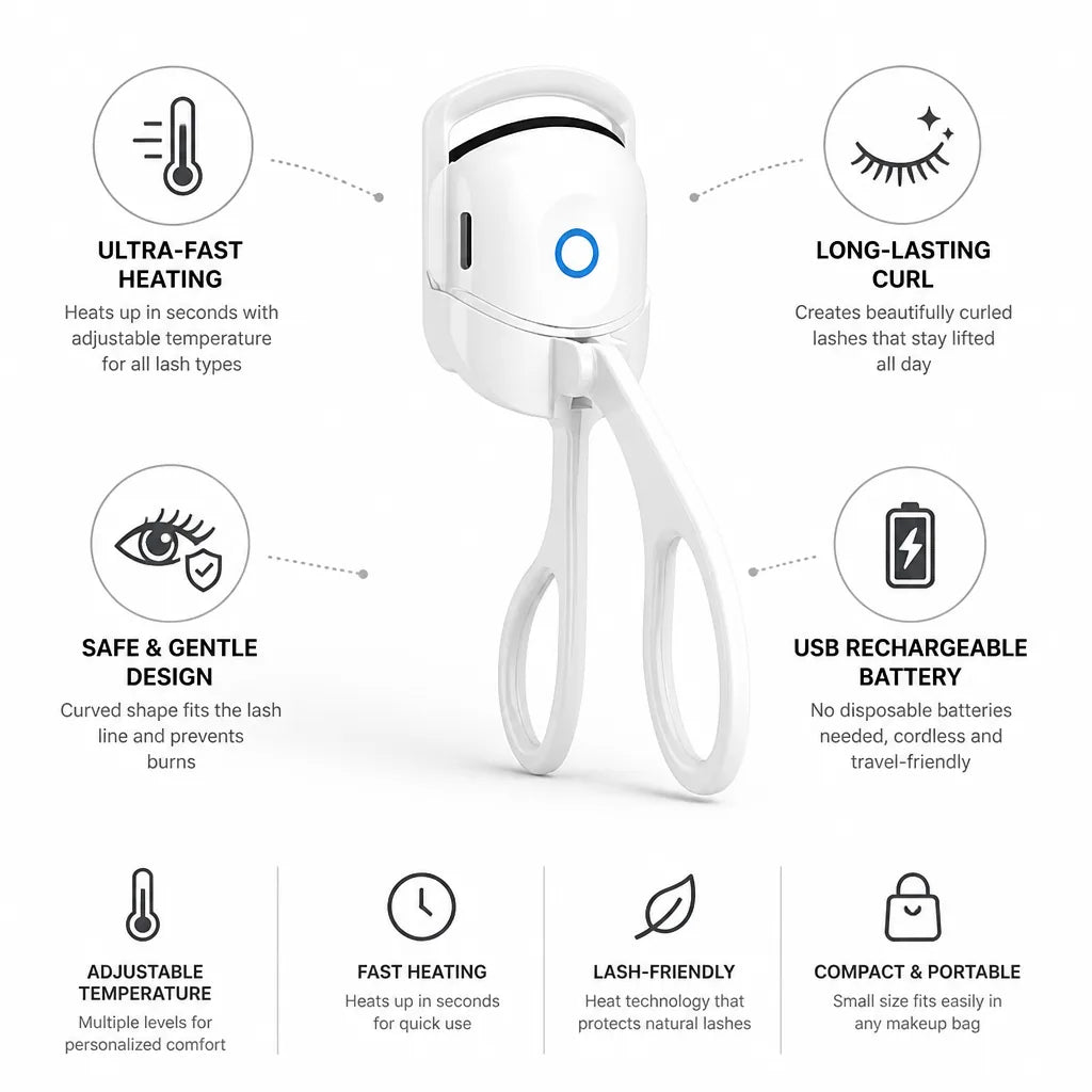 Heated Eyelash Curler USB Rechargeable Fast Heating