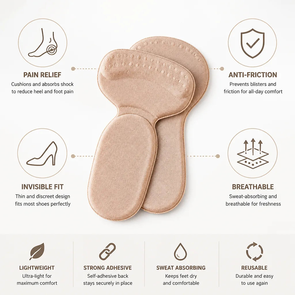 Heel Cushions Shock-Absorbing Anti-Friction Thin Self-Adhesive 4-Pair