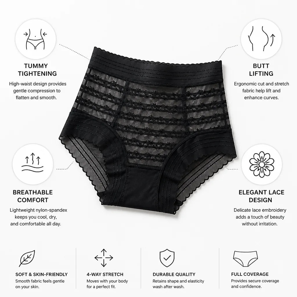 High-Waist Briefs Tummy-Tightening & Butt-Lifting Breathable Nylon-Spandex