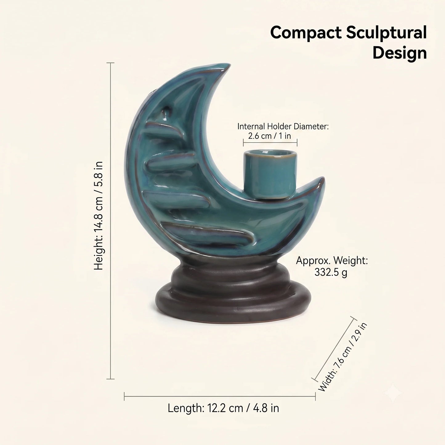 Incense Burner Backflow & Candle Holder Ceramic Crescent Moon
