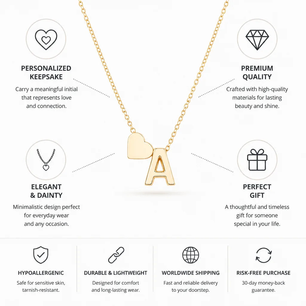 Initial Necklace Personalized Dainty Heart Pendant