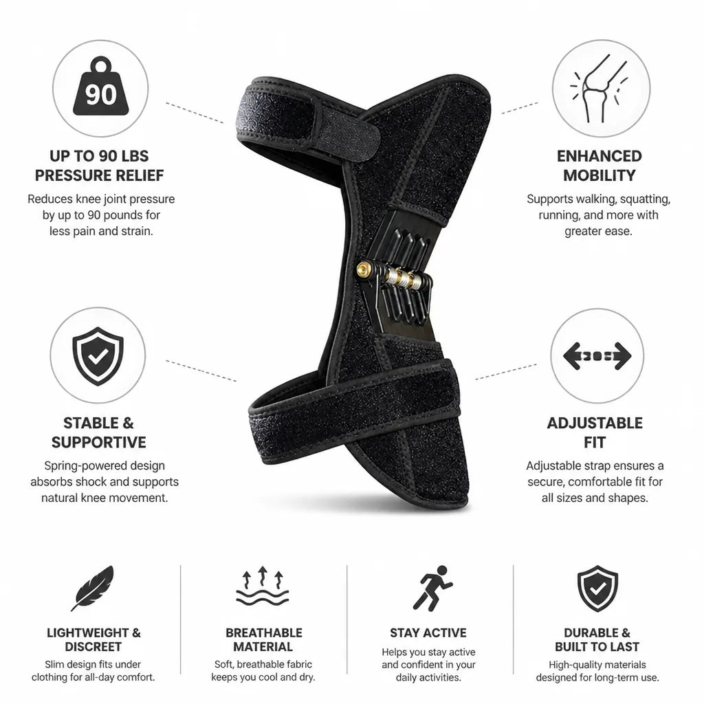 Knee Brace Spring-Powered Support Up To 90 Pounds