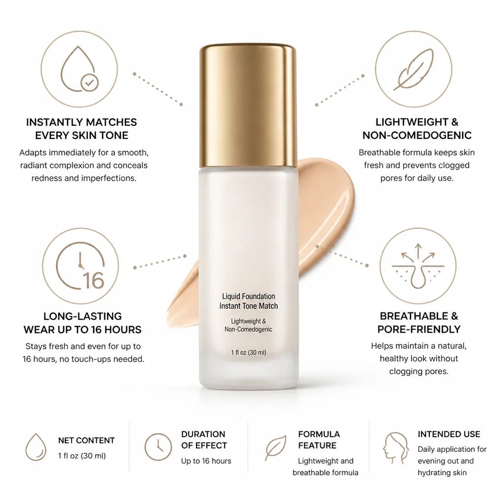 Liquid Foundation Instant Tone Match Lightweight & Non-Comedogenic