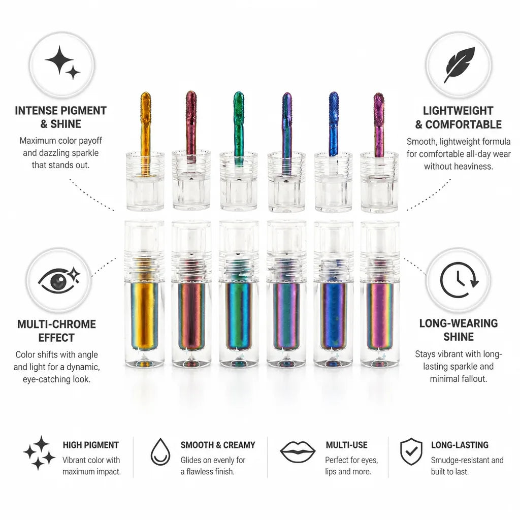 Liquid Glitter Eyeshadow & Lipstick High-Pigment Multi-Chrome Long-Wearing