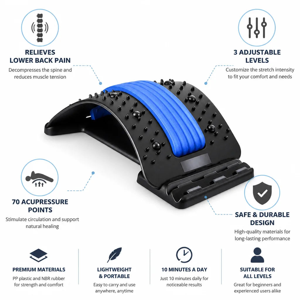 Lumbar Back Stretcher Adjustable Arch & 70-Point Acupressure
