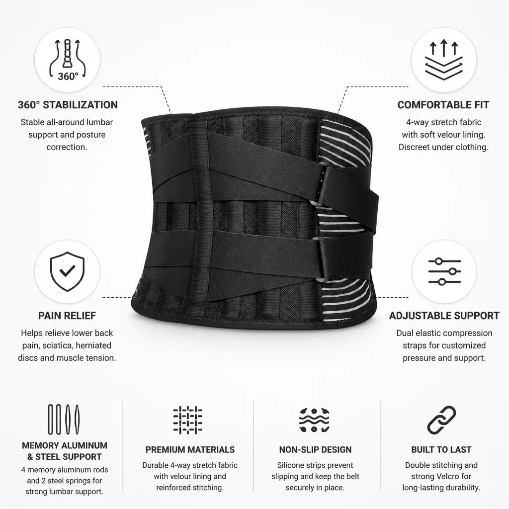 Lumbar Support Belt 360° Stabilization Memory Aluminum Rods