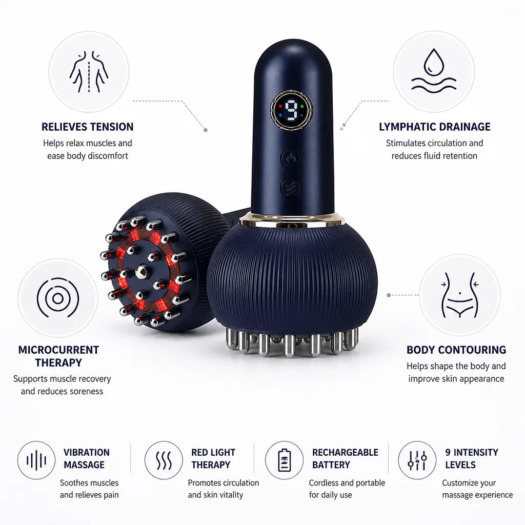 Lymphatic Massager Heat & Vibration Stainless Steel Heads