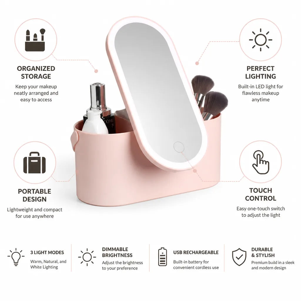 Makeup Organizer LED Vanity Mirror Portable
