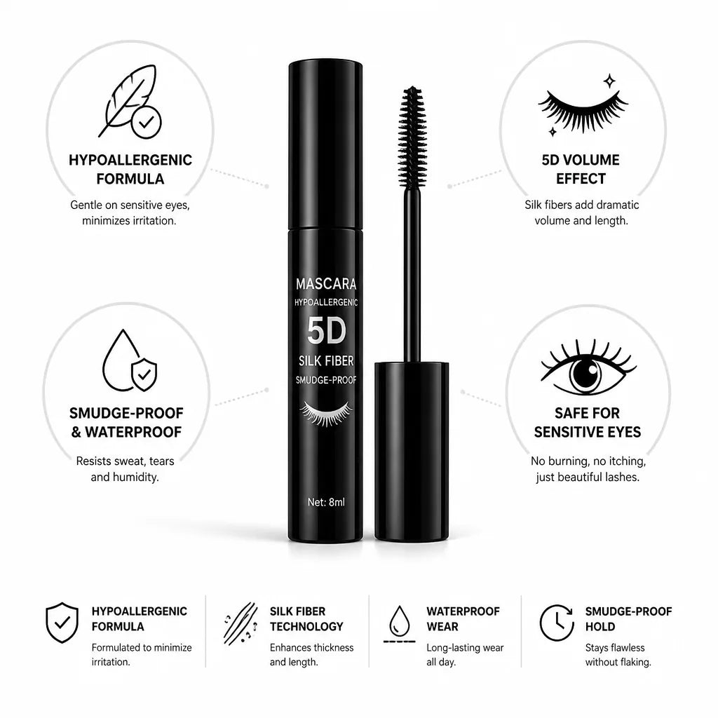 Mascara Hypoallergenic 5D Silk Fiber Smudge-Proof