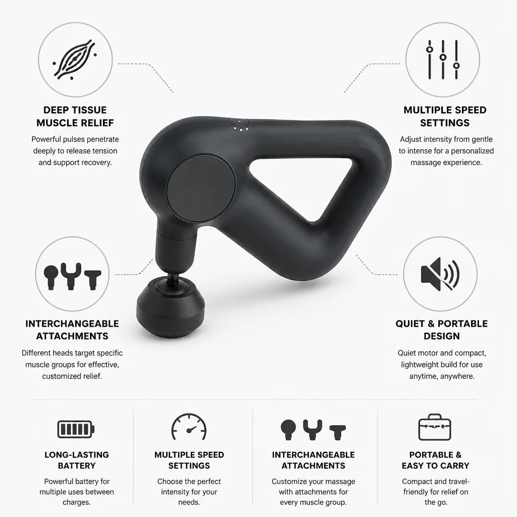 Massage Gun Deep Tissue Multiple Speeds & Interchangeable Heads
