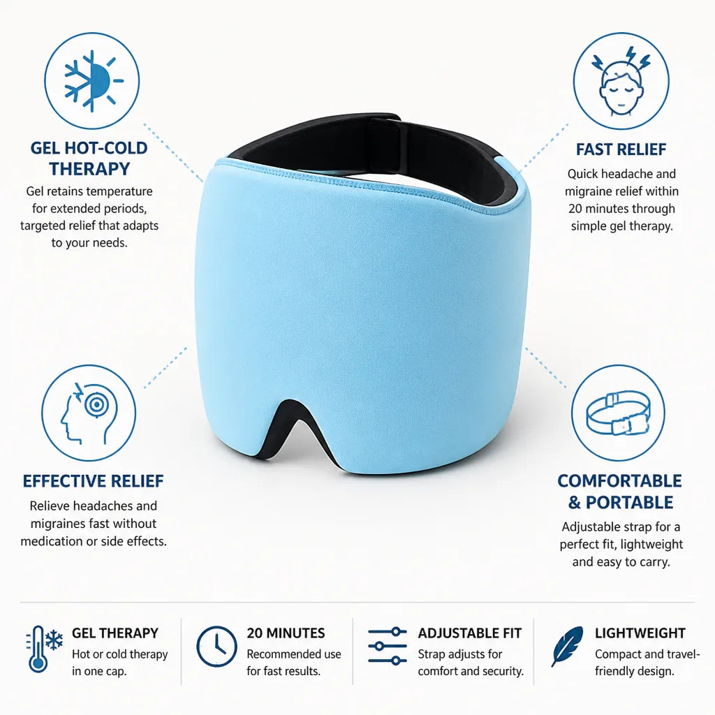 Migraine Relief Cap Gel Hot-Cold Therapy & Adjustable Strap