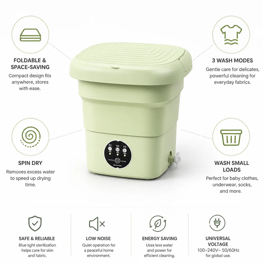 Mini Washer Foldable Space-Saving Three Wash Modes & Spin Dry