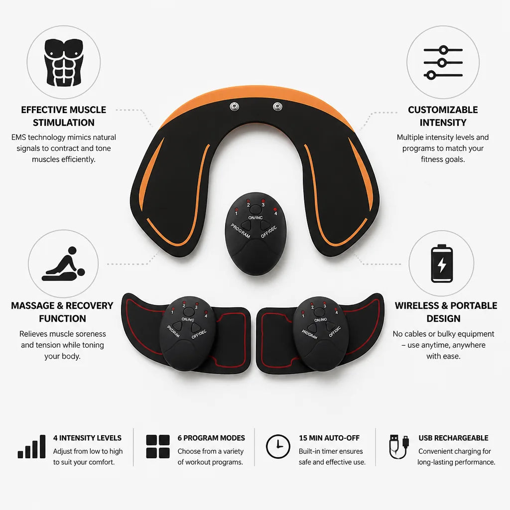 Muscle Stimulator Wireless Pads Abs & Glute Toning
