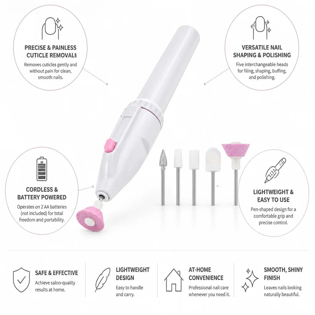 Nail Care Kit Pen-Style Cordless 5 Interchangeable Heads