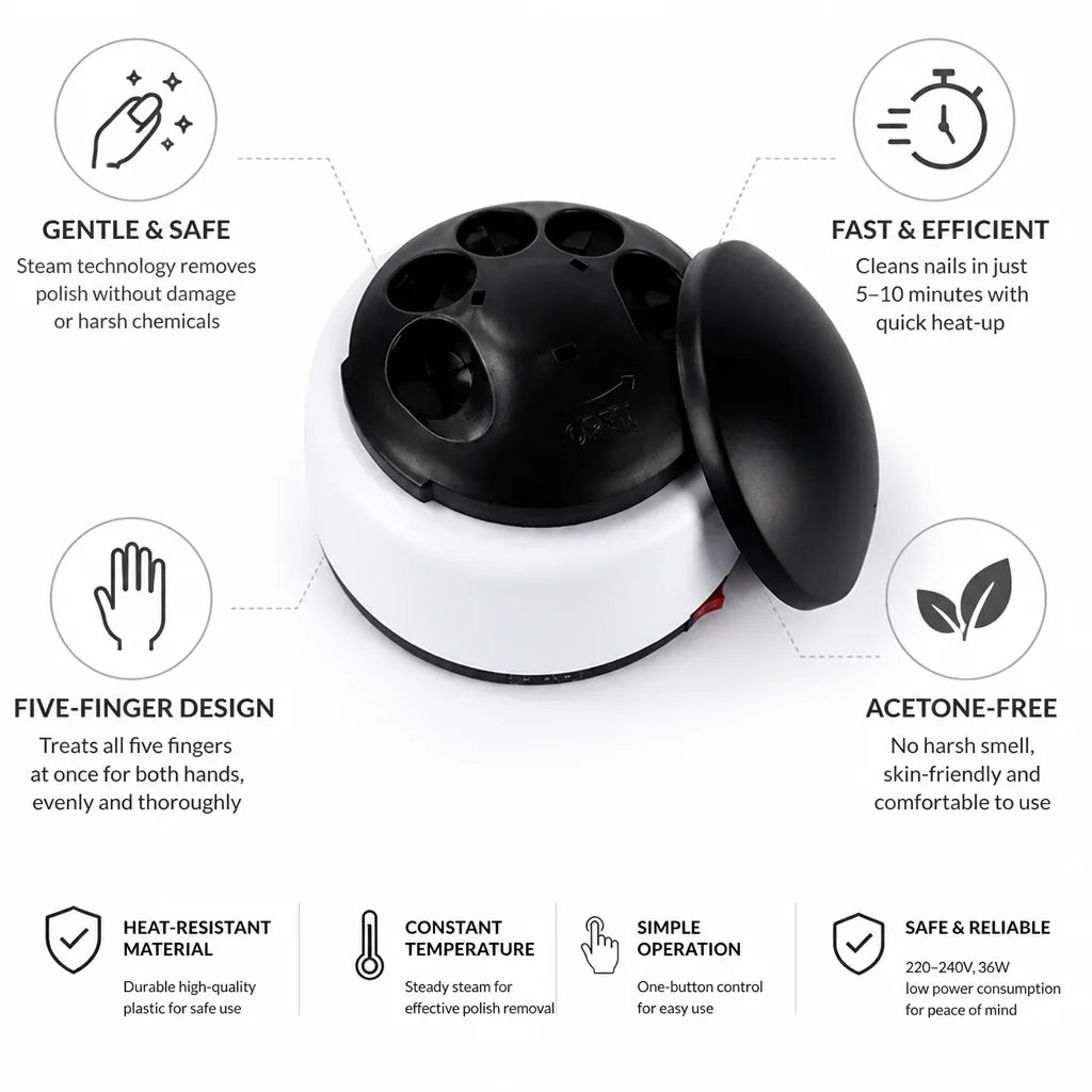 Nail Polish Remover Steam-Powered Acetone-Free Five-Finger