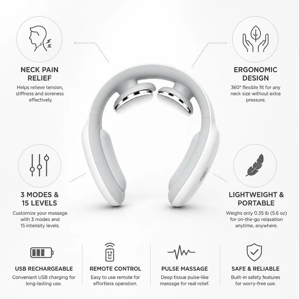 Neck Massager 4-Point Panel Remote & USB Rechargeable