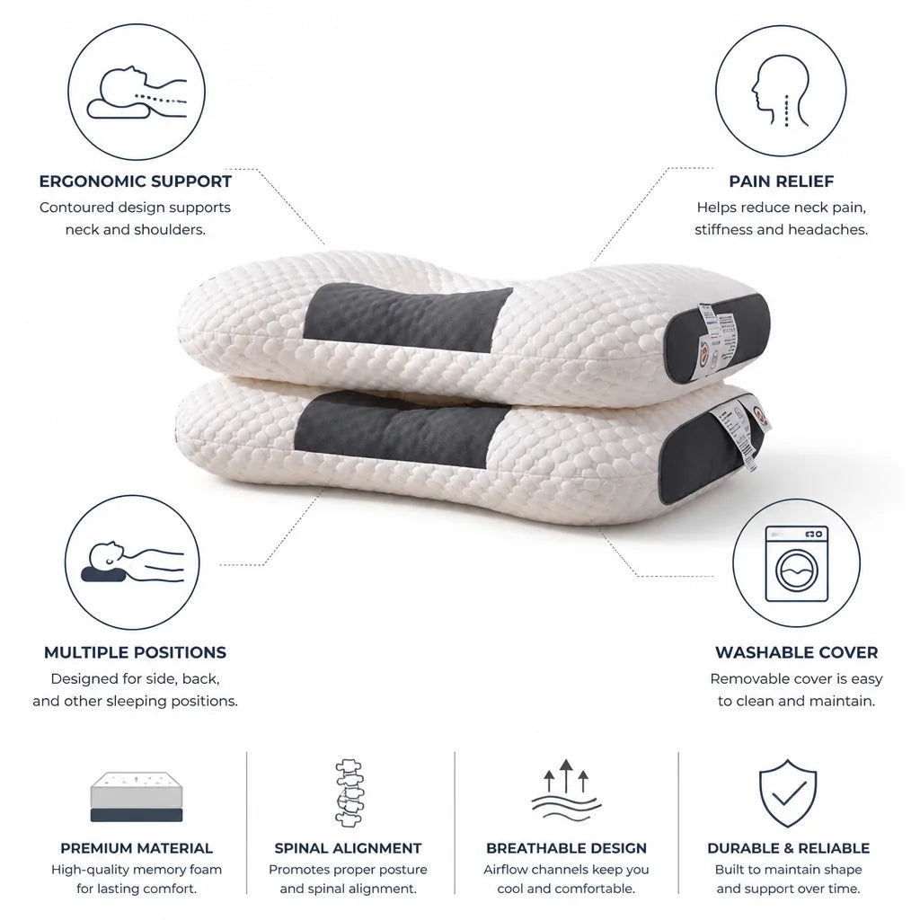 Neck Pillow Contoured Cervical Support Washable Cover