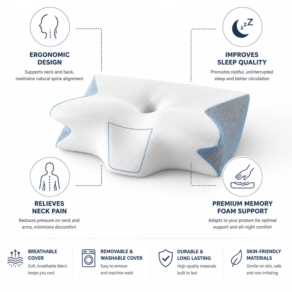Neck Pillow Orthopedic Memory Foam Breathable Cover