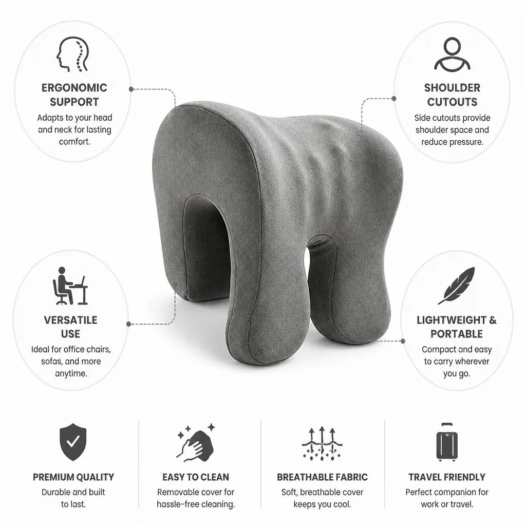 Neck Support Pillow Ergonomic Shape & Side Cutouts