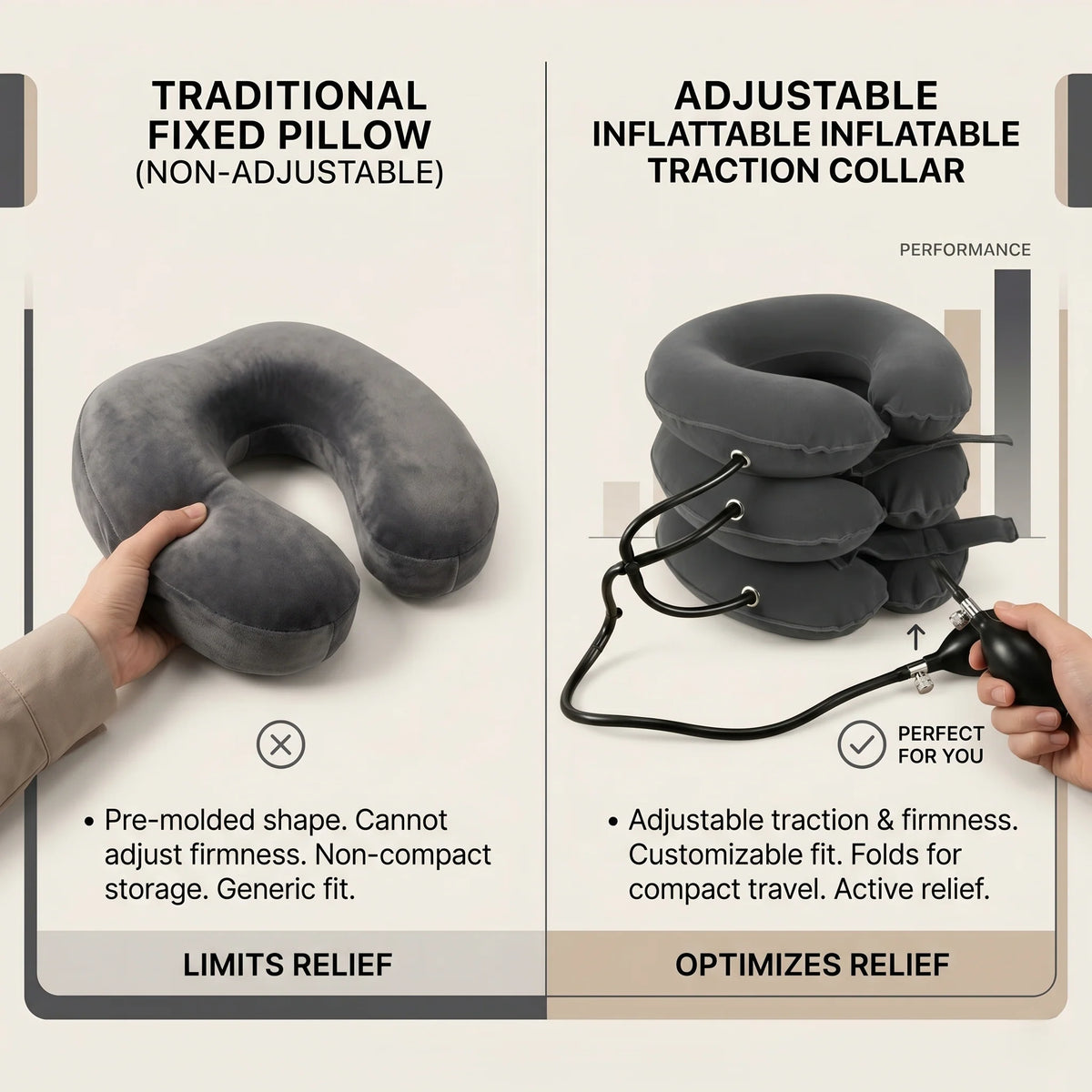 Neck Traction Pillow Inflatable Adjustable Air Pump