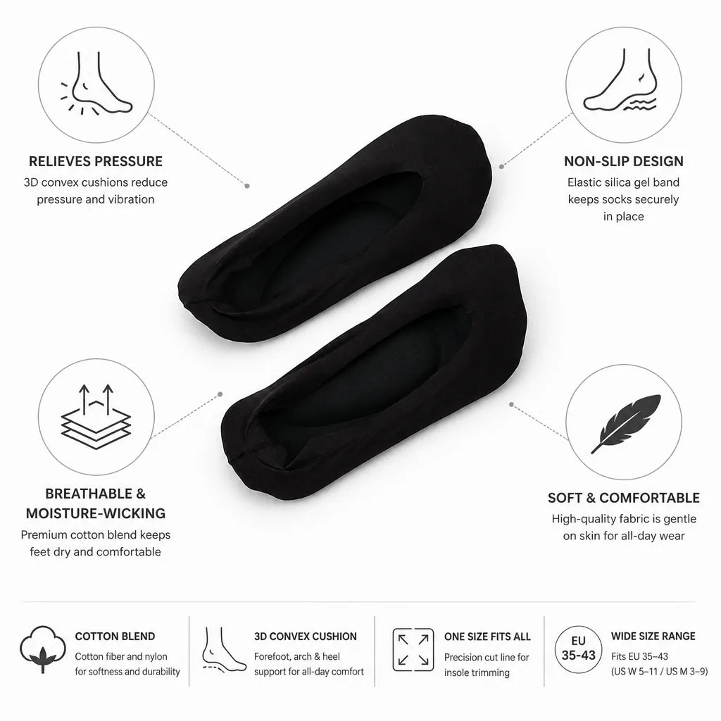 No-Show Cushion Socks 3D Convex Non-Slip Cotton Blend