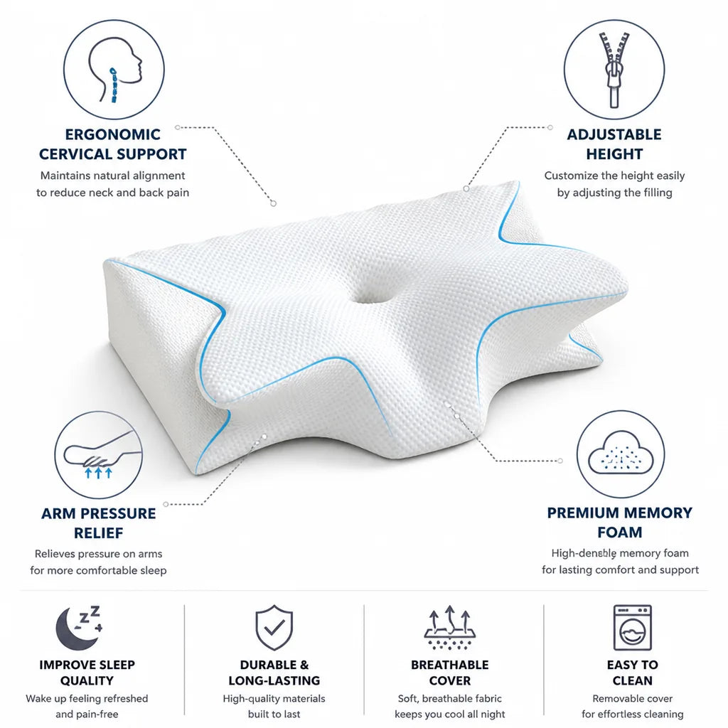 Orthopedic Neck Pillow Ergonomic Butterfly Memory Foam Adjustable Height
