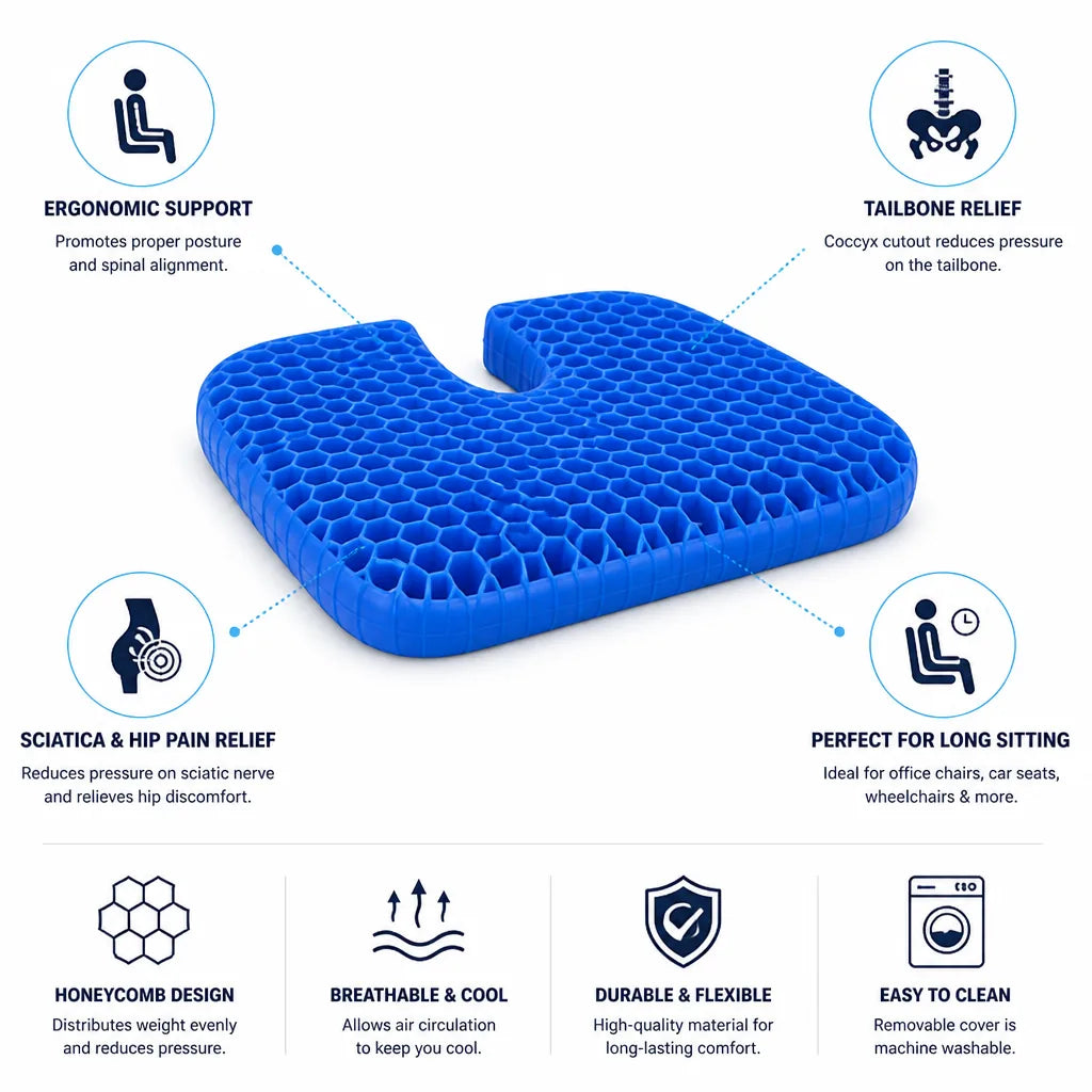 Orthopedic Seat Cushion Coccyx Cutout & Lumbar Support