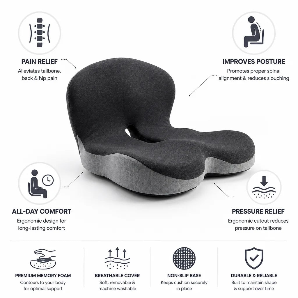 Orthopedic Seat Cushion Tailbone Relief & Posture Support
