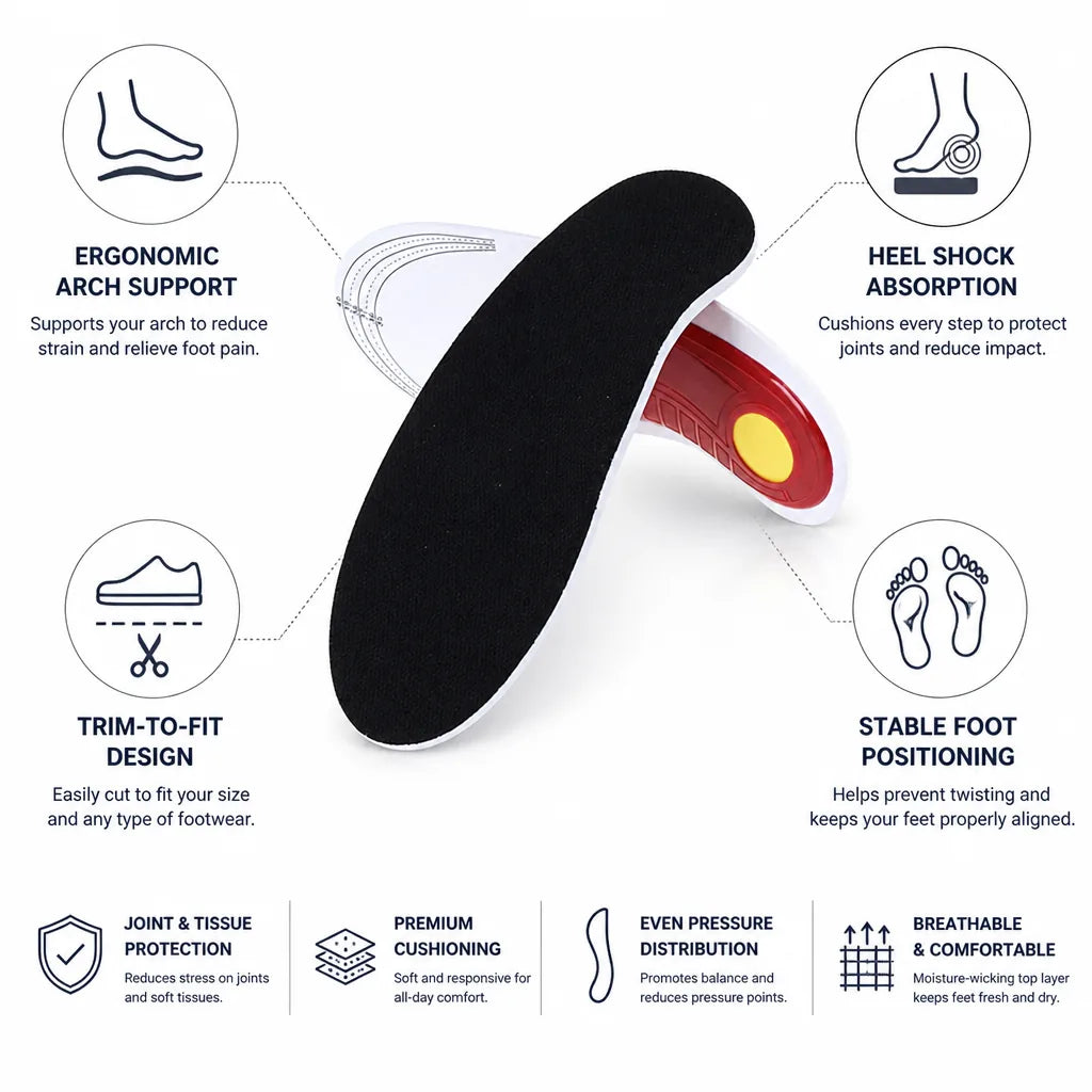 Orthotic Insole Ergonomic Arch Support Cushioned Heel & Trim-To-Fit