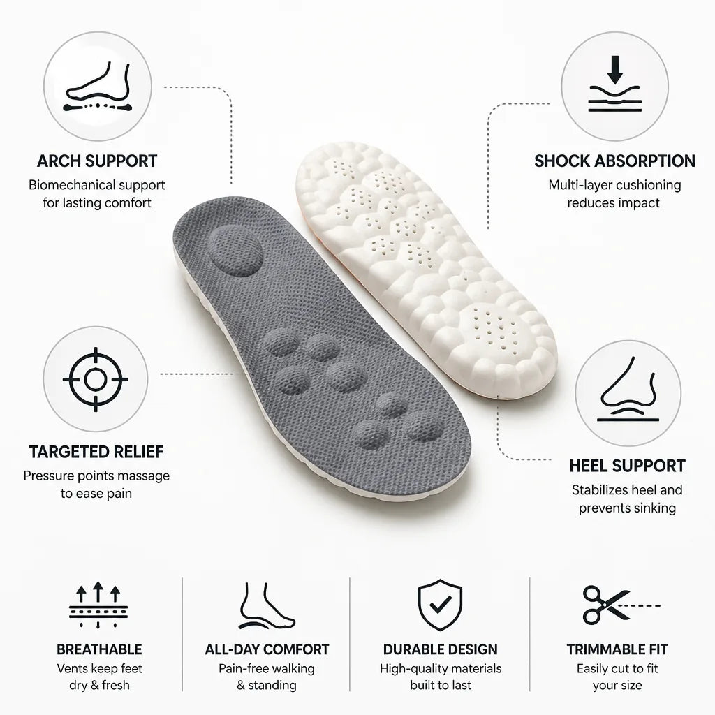 Orthotic Insoles Targeted Heel & Arch Support Shock-Absorbing