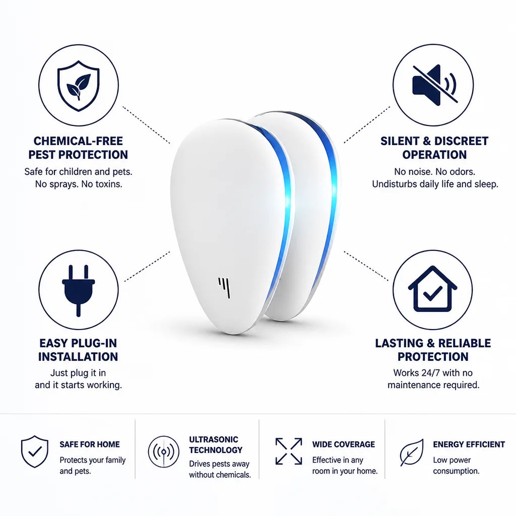 Pest Repeller Ultrasonic Chemical-Free Plug-In