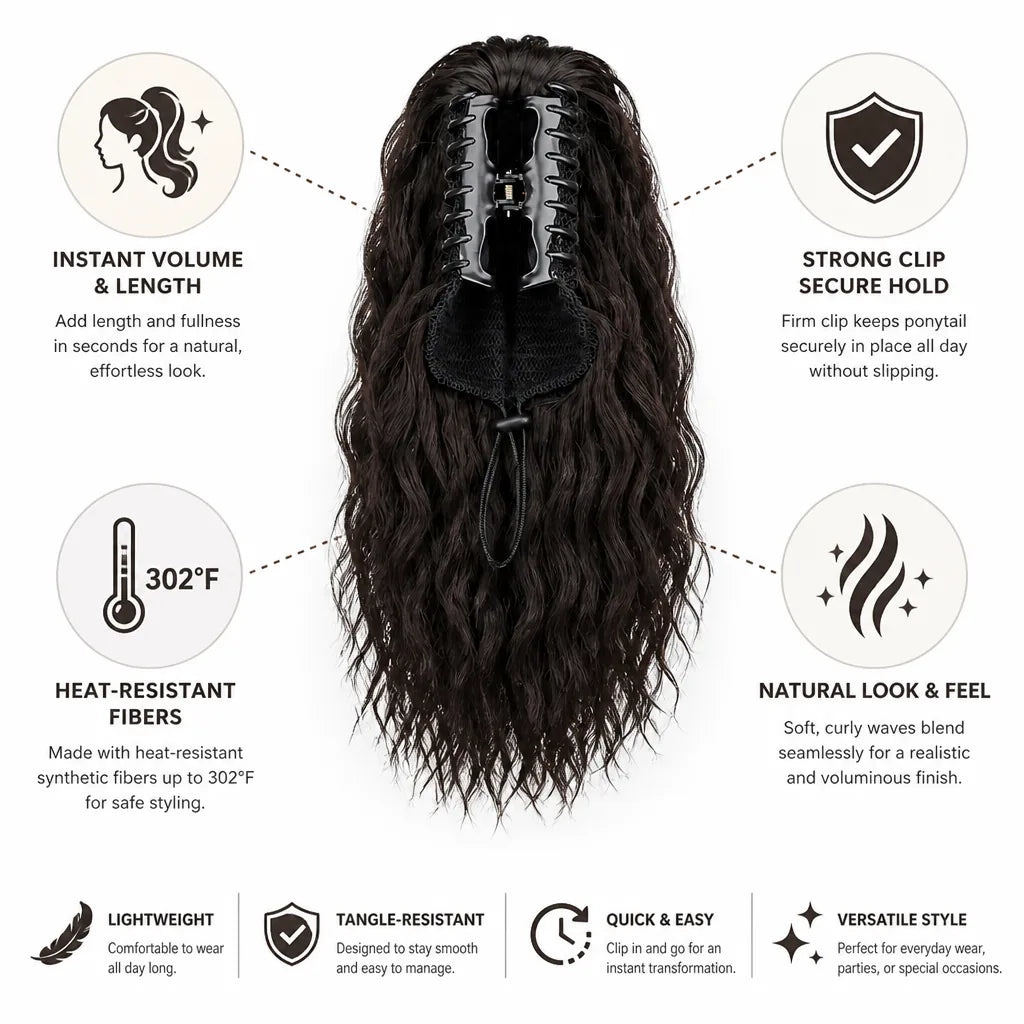 Ponytail Extension Clip-In Curly Wave Heat-Resistant