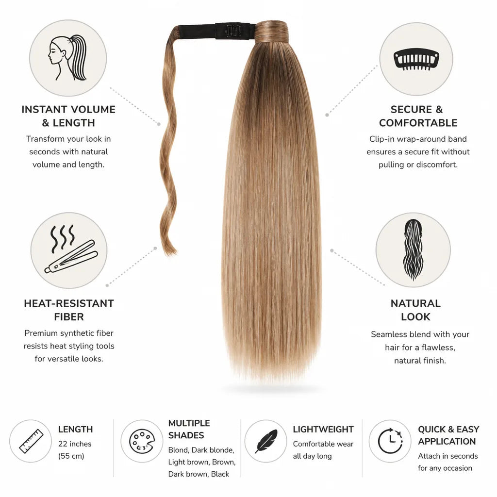 Ponytail Extension Clip-In Wrap-Around Band Heat-Resistant Fiber