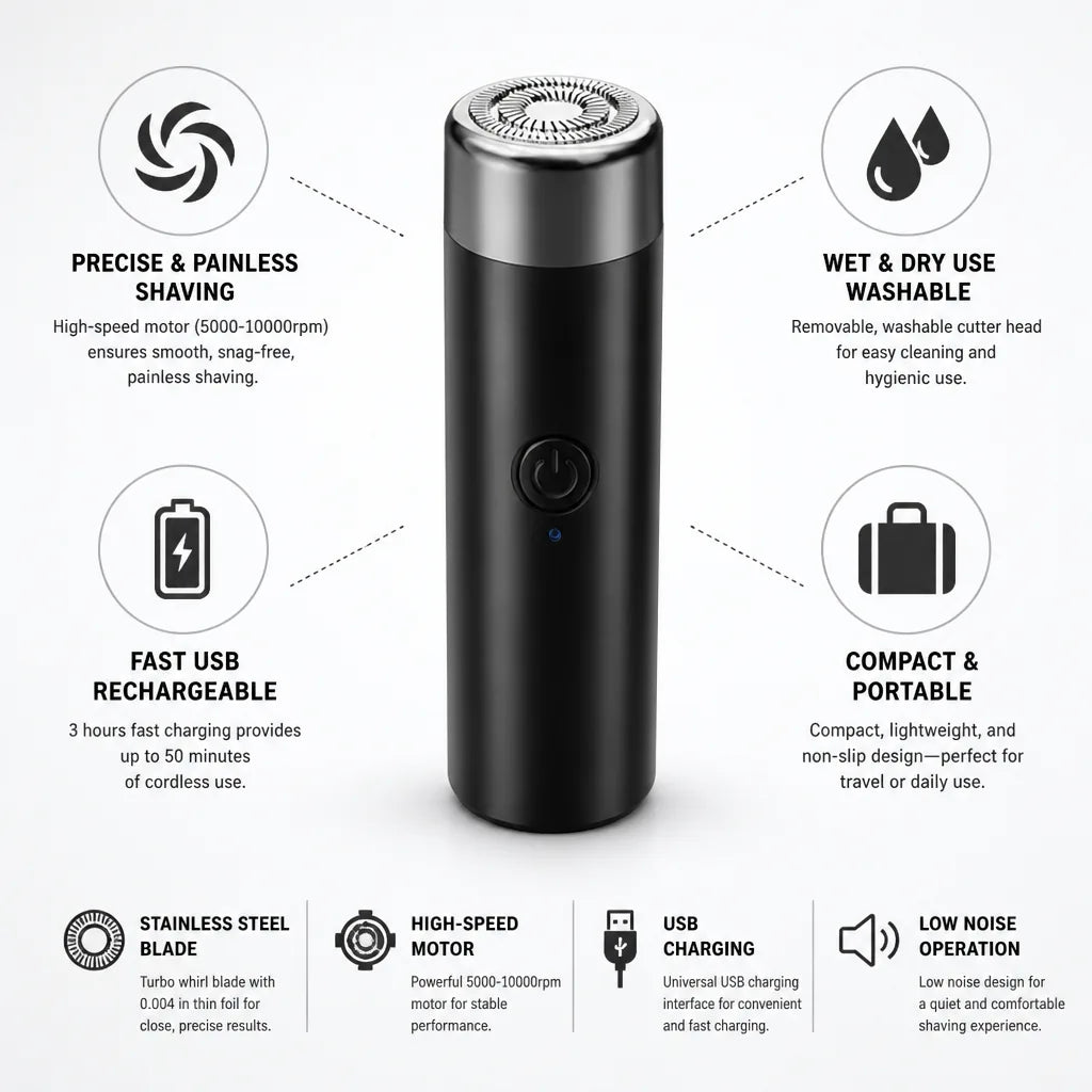 Portable Electric Shaver USB Rechargeable Stainless Steel Blade