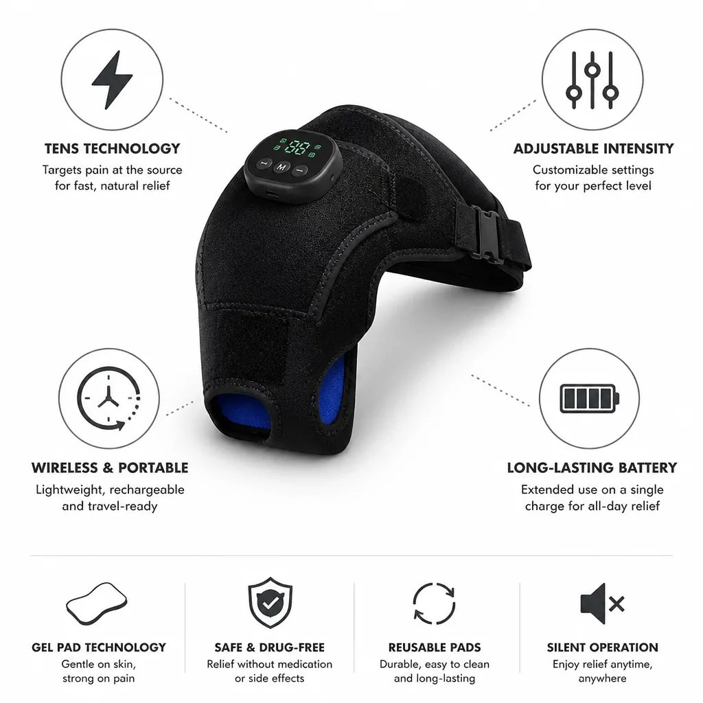 Portable TENS Massager Wireless & Rechargeable Adjustable Gel Pads