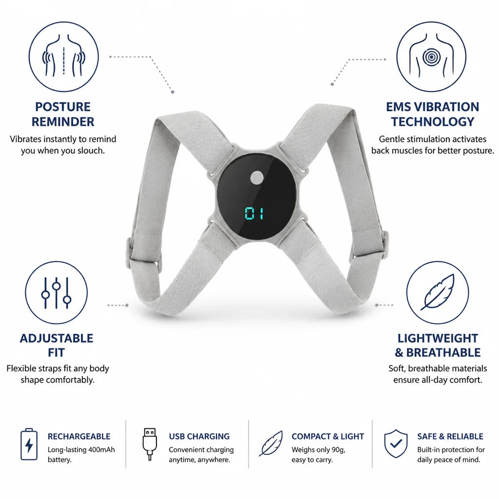Posture Corrector EMS Vibration Feedback Adjustable Straps