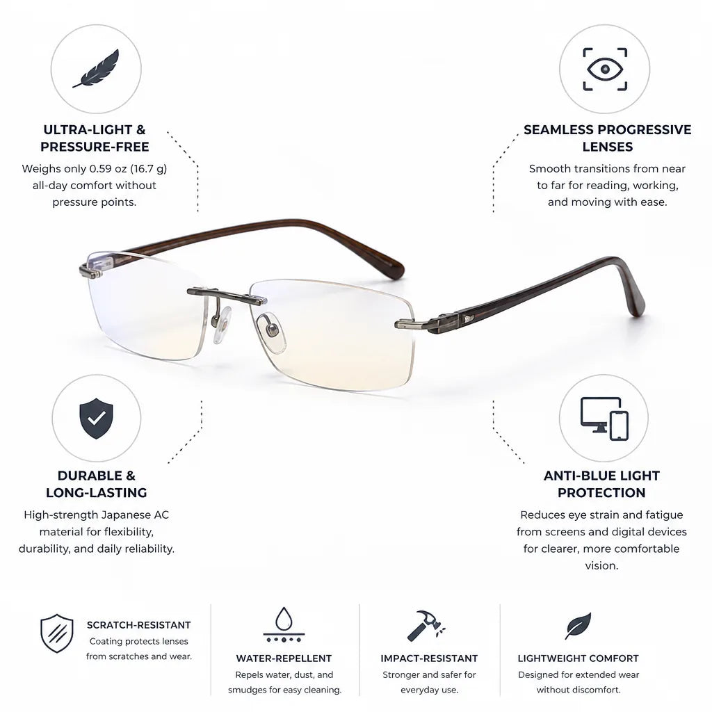 Progressive Glasses Frameless & Ultra-Light Anti-Blue Light